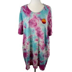 Aviator Nation Womens Pink and Blue Tie Dye T-Shirt Sz XXL | Pocket Patch Grunge